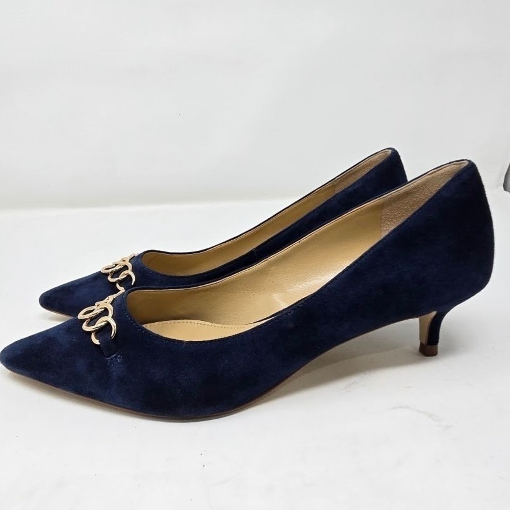 Talbots‎ Navy Suede Kitten Heels Gold Chain Detail Women's Size 9.5M - Picture 7 of 11